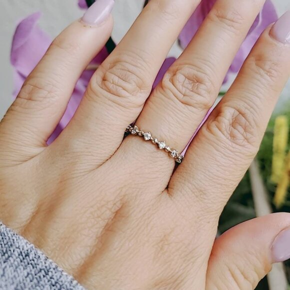 925 Sterling Silver Women's Thin Ring Promise Engagement Eternity Band Ring - Picture 7 of 8